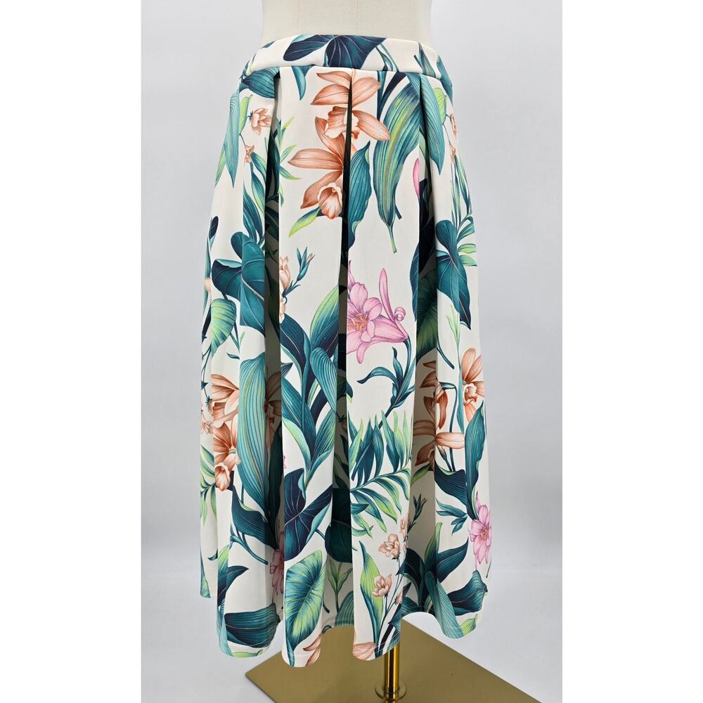 Boohoo NIGHT Tropical Coastal Chic Floral Box Pleat Midi Skirt